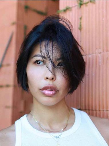 Short Bob Wigs 6" Monofilament Black Straight Synthetic Wigs