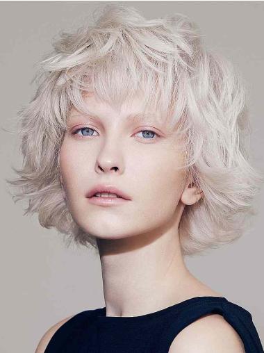 Bob Wigs Platinum Blonde Synthetic Chin Length 10" Wavy Lace Front Wigs