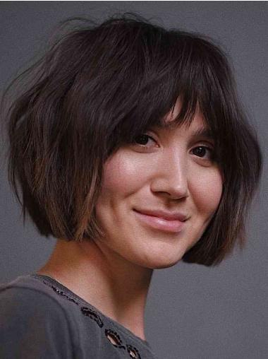 Human Hair Short Wigs Straight Lace Front Bobs 8" Brown Wigs