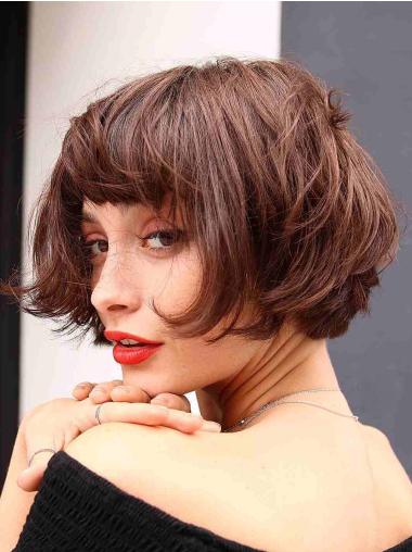 Human Hair Short Wigs Straight Monofilament Bobs 8" Brown Wigs