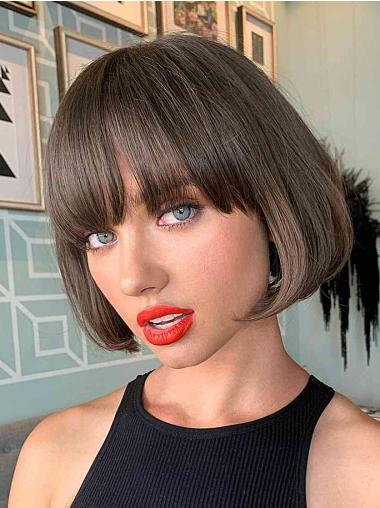 Short Bob Wigs 8" Monofilament Brown Wavy Synthetic Wigs