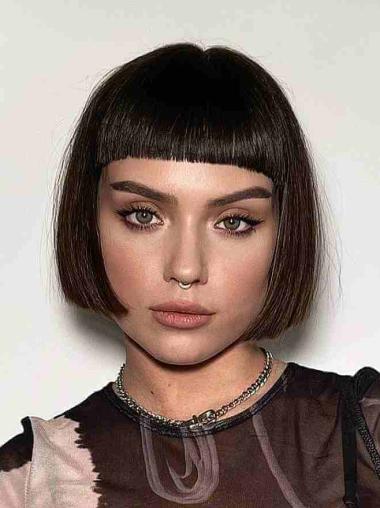 Short Bob Wigs 8" Monofilament Black Straight Synthetic Wigs