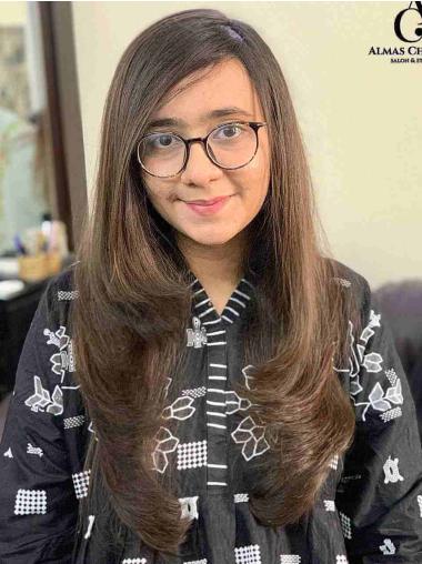 Long Brown Wig Layered Lace Front Synthetic 24" Straight Wigs