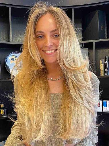 Long Blonde Wig 24" Wavy Lace Front Layered Synthetic Wigs