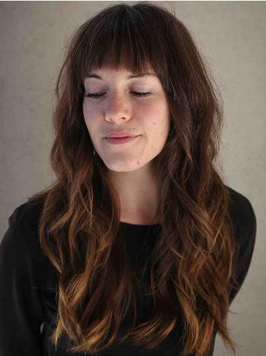Long Wig With Bangs Auburn Wavy Lace Front 18" Wigs