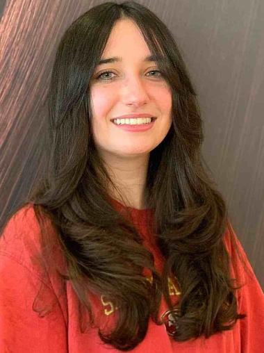 Long Black Wig Wavy Layered Synthetic 18" Lace Front Wigs