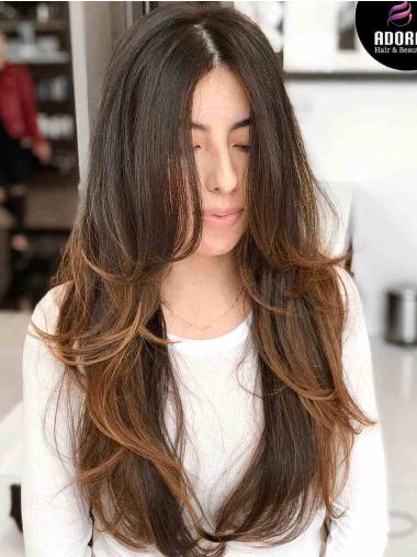 Long Brown Wig Layered Lace Front Synthetic 24" Wavy Wigs