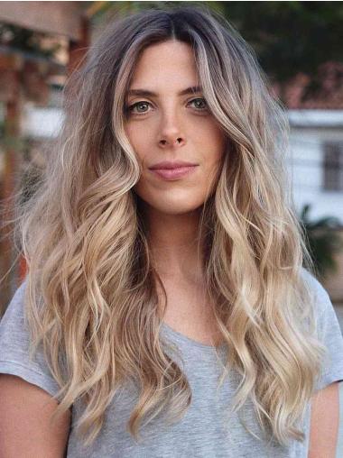 Long Human Hair Wigs 18" Ombre/2 Tone Without Bangs Wavy Lace Front Wigs