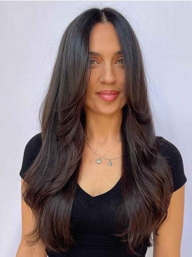 Long Black Wig Straight Layered Synthetic 20" Monofilament Wigs