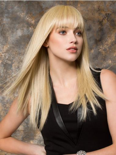 Blonde Straight Long Great Monofilament Wig With Bangs