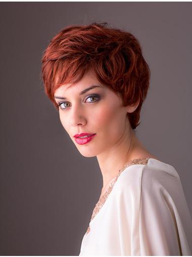 Red Monofilament Natural Hair Wavy Short Wigs