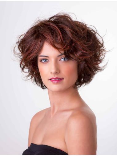 Fashionable Bobs Red Wavy Medium Wigs With Monofilament Parts