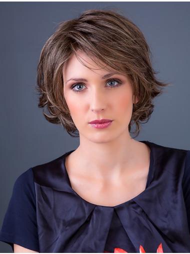 Convenient Bobs Wavy Brown Medium Wigs With Monofilament Parts