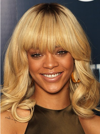 Blonde With Bangs Wavy Cheap Wavy Rihanna Wig
