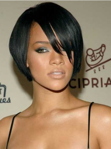 Black With Bangs Straight Best Rihanna Wigs Human Hair