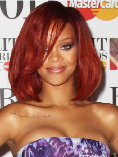 Red With Bangs Wavy Top Rihanna Wigs With Real Human Hair