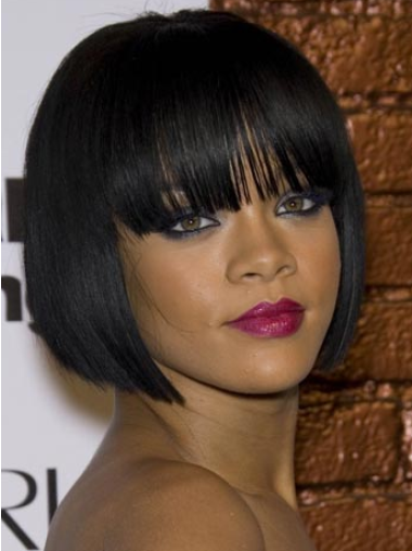 Black Straight Remy Human Hair Gorgeous Rihanna Short Hair Wig