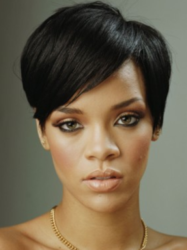 Black Straight Remy Human Hair Discount Lace Front Wig Rihanna