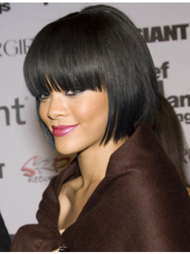 Black Straight Remy Human Hair Suitable Rihanna Inspired Short Wig