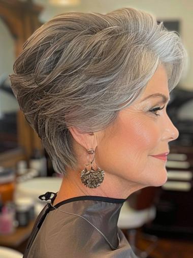 Grey Human Hair Wigs Without Bangs Wavy Lace Front Wigs