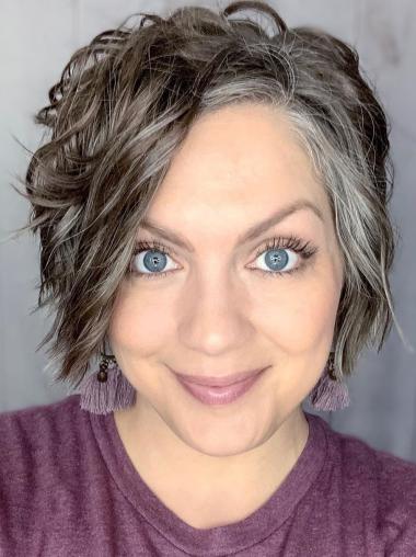 Short Grey Wigs Monofilament Wavy Without Bangs 8" Wigs