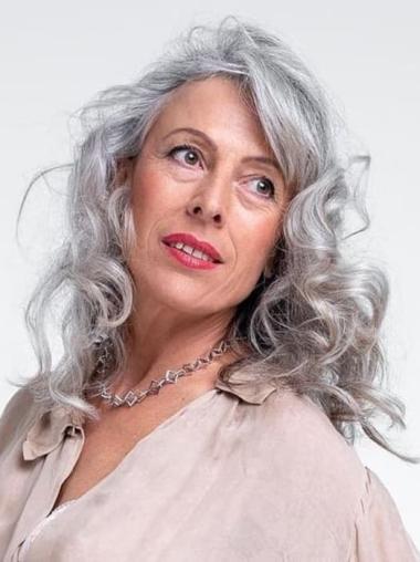 Grey Color Wigs Monofilament 16" Curly Without Bangs Wigs