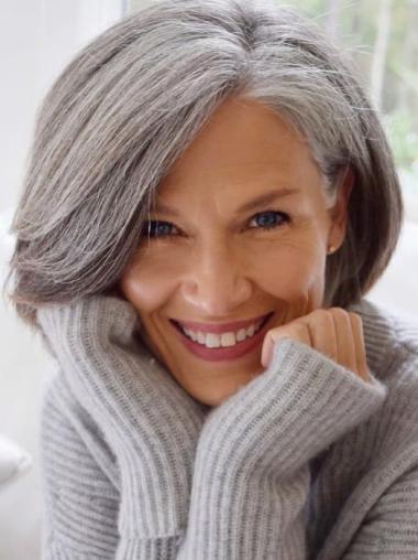 Grey Wigs Medium Length Monofilament Straight Synthetic Wigs