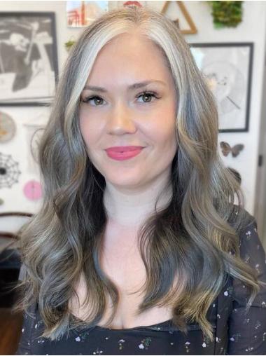 Long Grey Wig Lace Front 20" Wavy Without Bangs Wigs