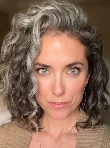 Medium Length Grey Hair Lace Front Curly Synthetic Wigs