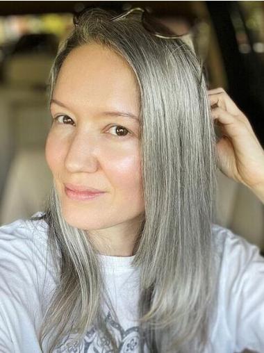 Long Grey Wigs Lace Front 20" Straight Without Bangs Wigs