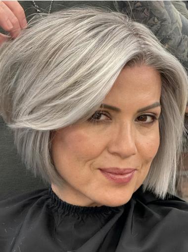 Short Grey Wig Monofilament Straight Without Bangs 8" Wigs