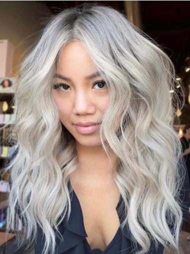 Grey Long Wig Monofilament 20" Wavy Without Bangs Wigs