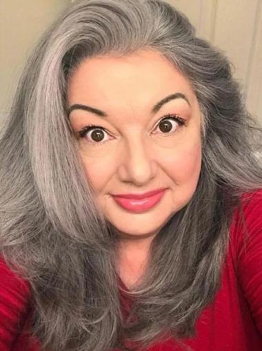 Long Grey Hair Wigs Monofilament 20" Straight Without Bangs Wigs