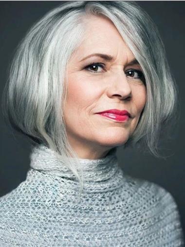 Grey Wig Medium Monofilament Straight Synthetic Wigs