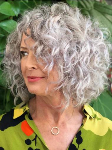 Ladies Grey Wigs Synthetic Curly 12" Without Bangs Wigs