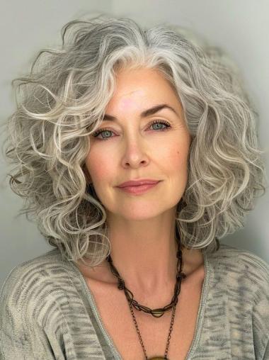 Realistic Grey Wigs Synthetic Curly 12" Bobs Wigs