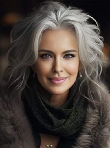 Grey Shoulder Length Wig Synthetic Curly 12" Without Bangs Wigs