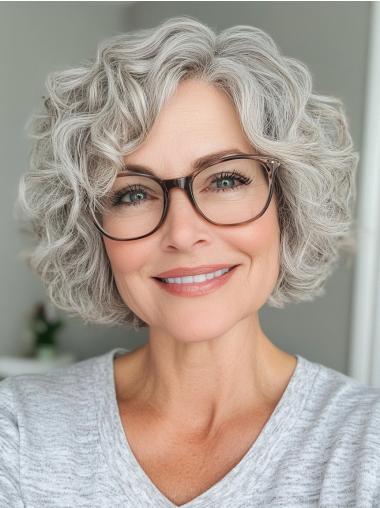 Curly Grey Wigs 10" Chin Length Remy Human Hair Monofilament Wigs