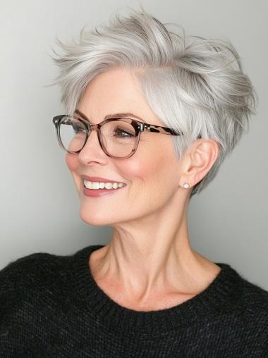 Grey White Wigs 4" Cropped Synthetic Monofilament Wigs