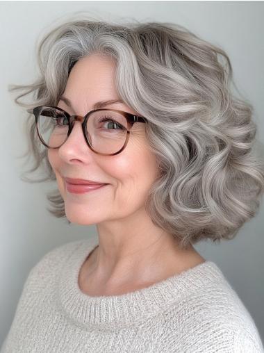 Mixed Grey Lace Front Wigs Without Bangs 12" Shoulder Length Wigs