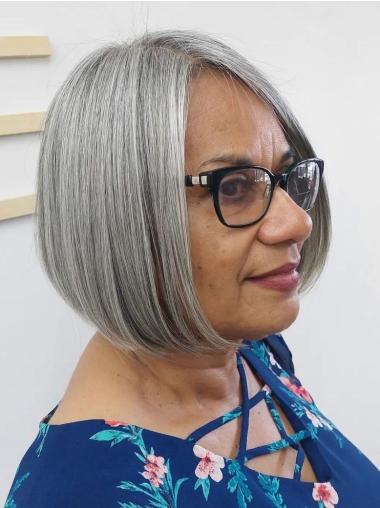 Silver Grey Bob Wig Remy Human Hair Lace Front 10" Wigs