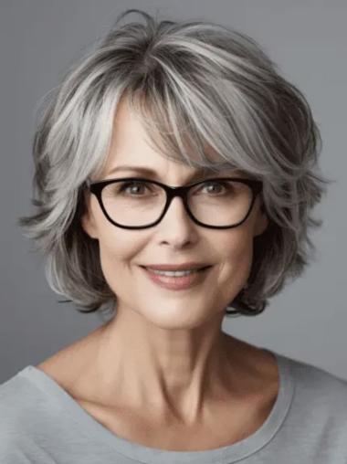 Grey Wigs For White Women 10" Chin Length Synthetic Monofilament Wigs