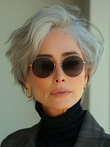 Short Grey Pixie Wig Bobs Wavy Lace Front Wigs