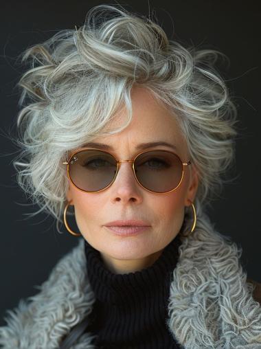 Short Hair Grey Wigs Layered Curly Lace Front Wigs