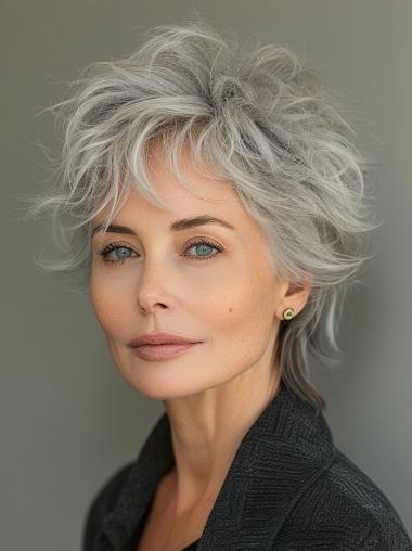 Short Haircuts Grey Hair With Bangs Wavy Monofilament Wigs