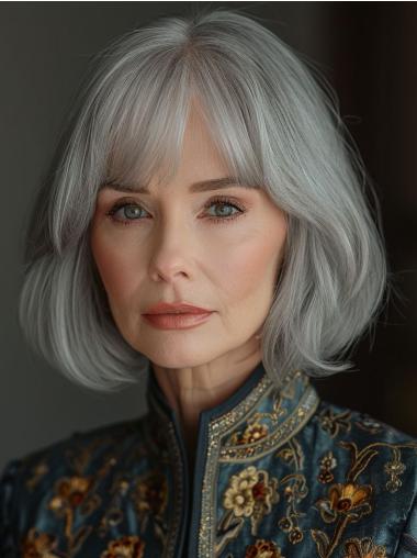 Silver Grey Wigs Bob Synthetic Lace Front 10" Wigs