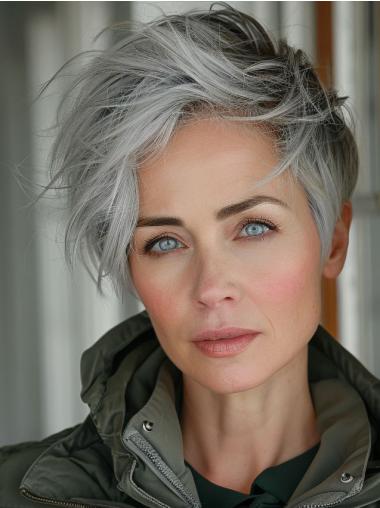 Womens Short Grey Wigs Boycuts Wavy Lace Front Wigs