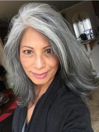 Grey Mix Wigs 14" Shoulder Length Synthetic Monofilament Wigs