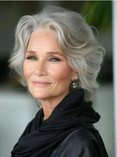 Women Grey Wigs 12" Chin Length Synthetic Monofilament Wigs