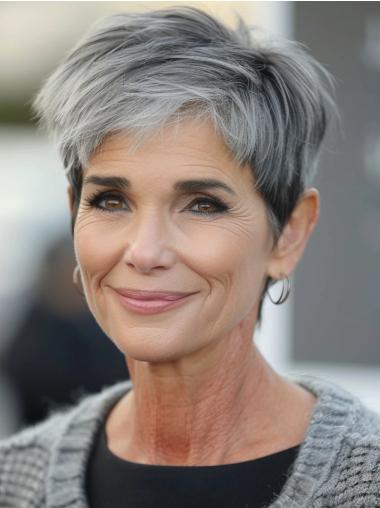 Silver Grey Wigs Sale Synthetic With Bangs 4" Cropped Wigs